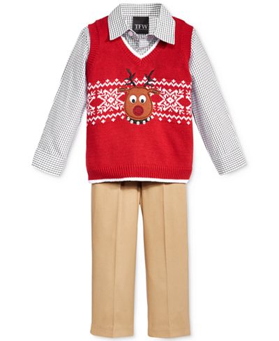 Nautica 3-Pc. Reindeer Sweater Vest, Shirt & Pants Set, Baby Boys (0-24 months)
