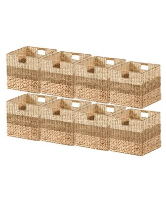 13" x 13" Inch Water Hyacinth Mixed Weave Wicker Storage Basket with Handles -  Set of 8