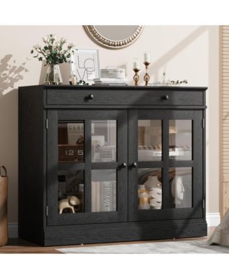 35.4 Inch Modern Sideboard Buffet with Glass Door and Drawer, Storage Cabinet for Kitchen and Dining Room