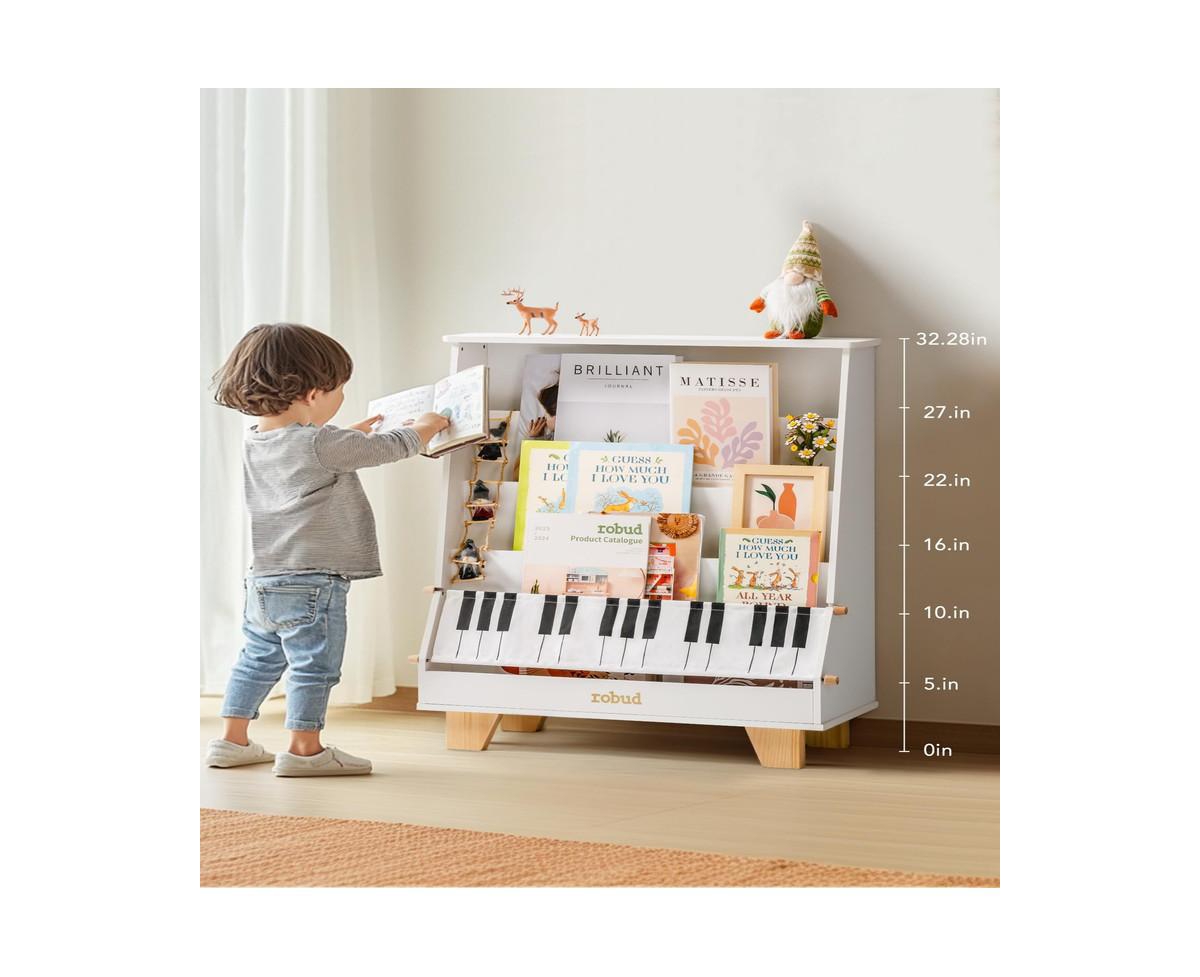 Robotime Dollhouses Kids Bookshelf, Wooden Book Shelf with Stability Sturdiness for Kids Rooms Nursery Playrooms