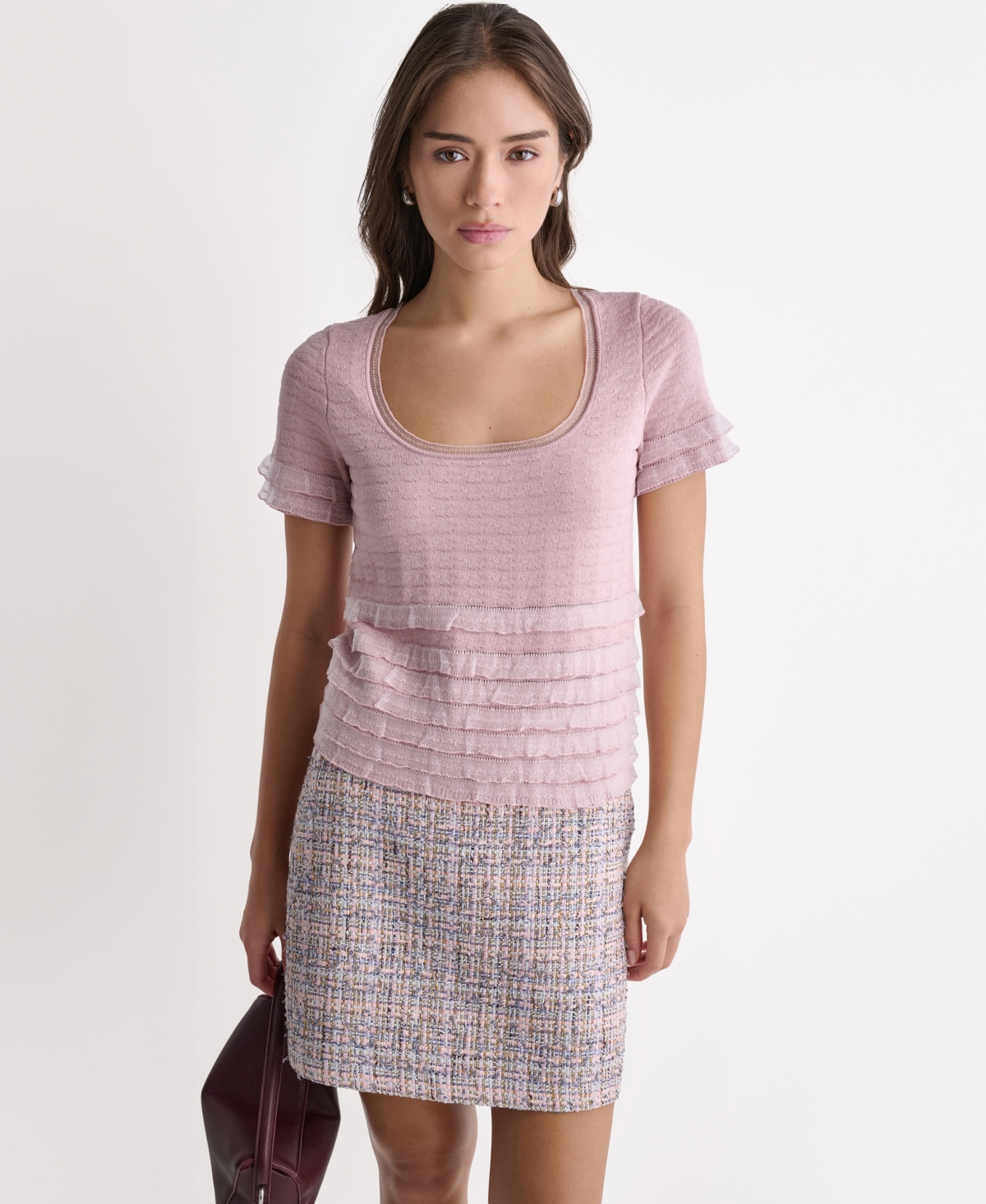 Bcbg Women's Metallic Accent Tweed Mini Skirt