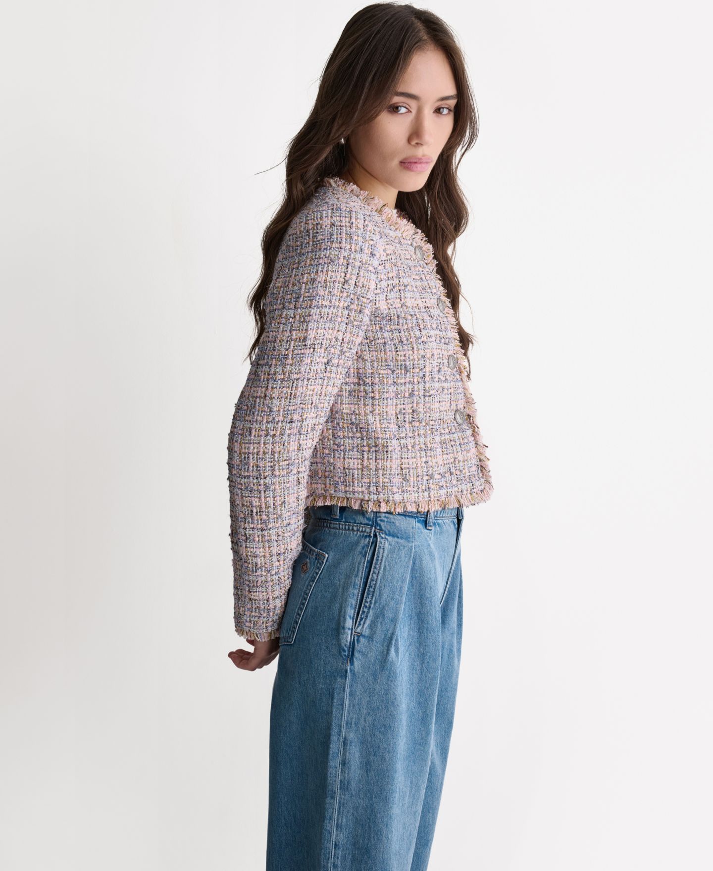 Женская куртка BCBG Crewneck Fringe Detail Tweed, цвет: Разноцветный — фото 3
