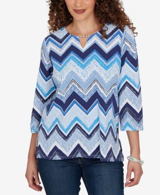 Petite Chevron Blues Split Neck Top