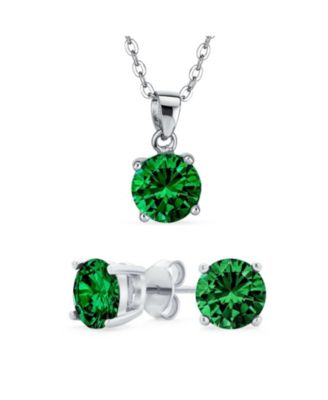 4CTW Round CZ Solitaire Stud Earrings and Pendant Necklace Set .925 Sterling Silver