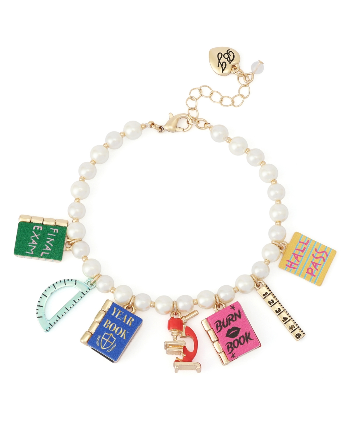 Betsey Johnson Faux Stone Best In Class Mixed Charm Imitation Pearl Bracelet