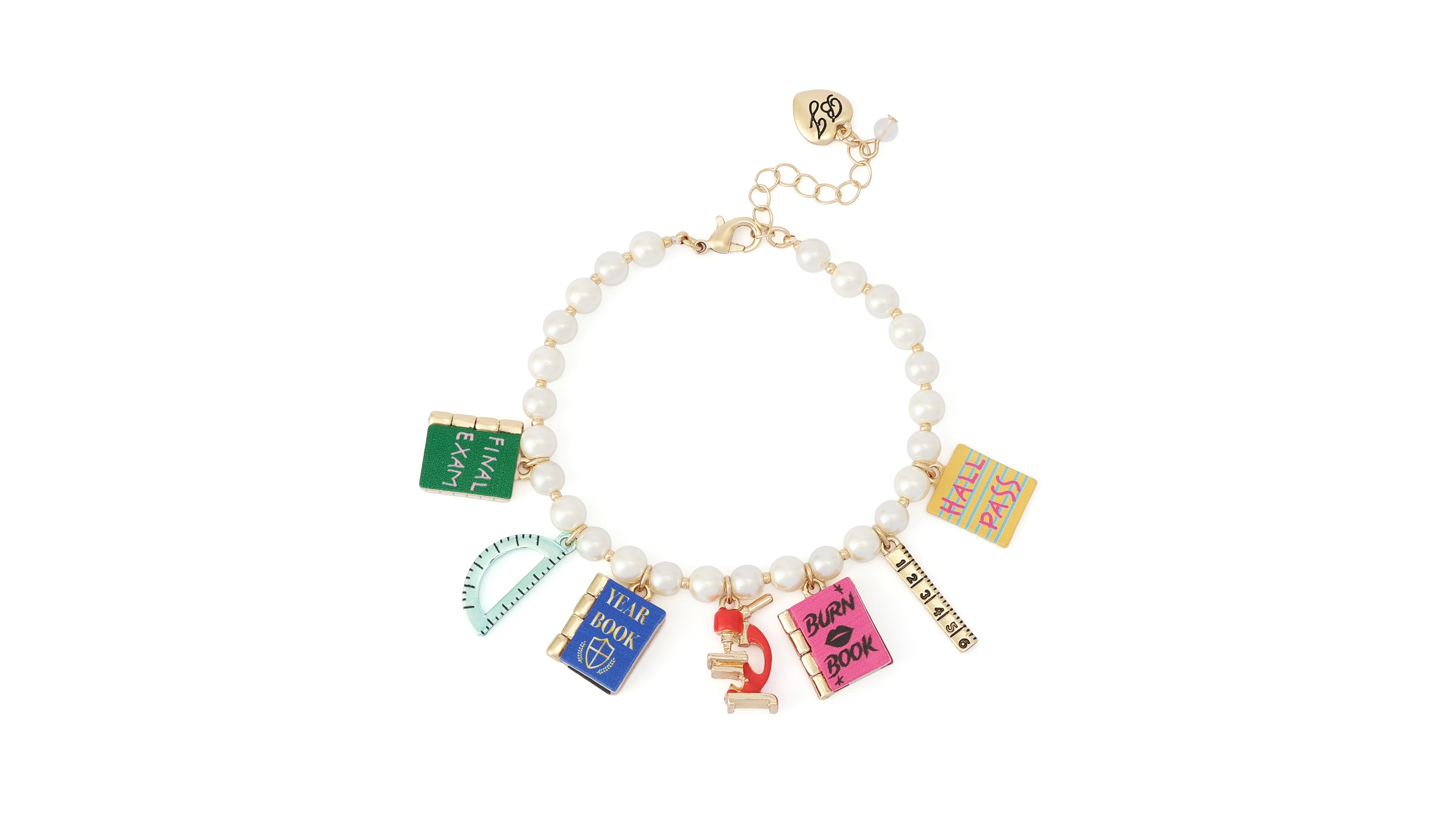 Betsey Johnson Faux Stone Best In Class Mixed Charm Imitation Pearl Bracelet