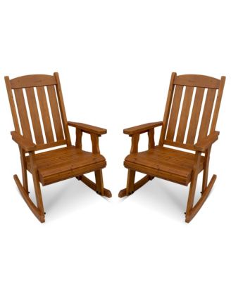 2 Piece Solid Wood Outdoor Rocking Chair, All-Weather High Back Patio Rocker with Comfortable Recline and Contoured Seat