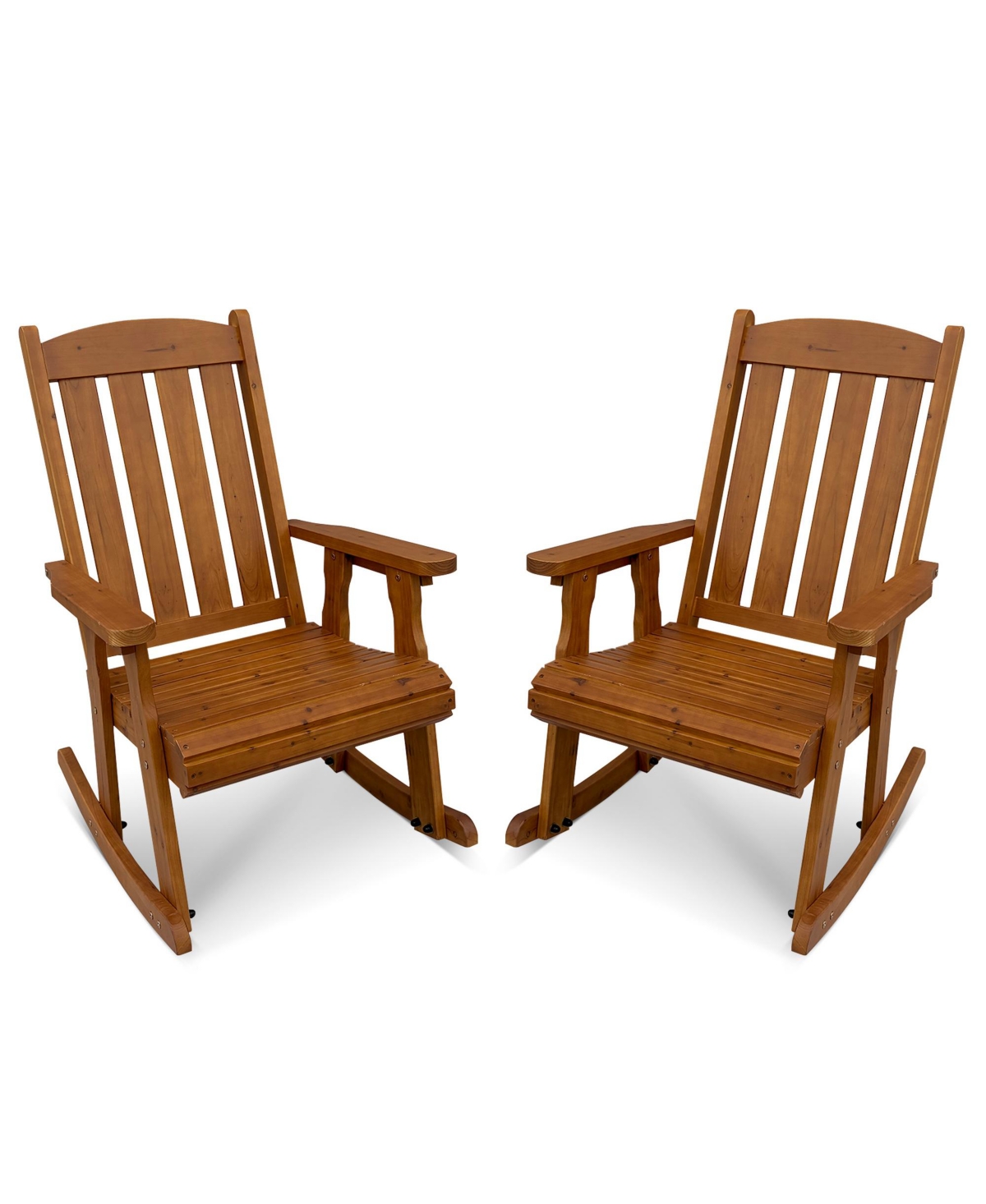 Maga Casa 2 Piece Solid Wood Outdoor Rocking Chair, All-Weather High Back Patio Rocker with Comfortable Recline and Contoured Seat