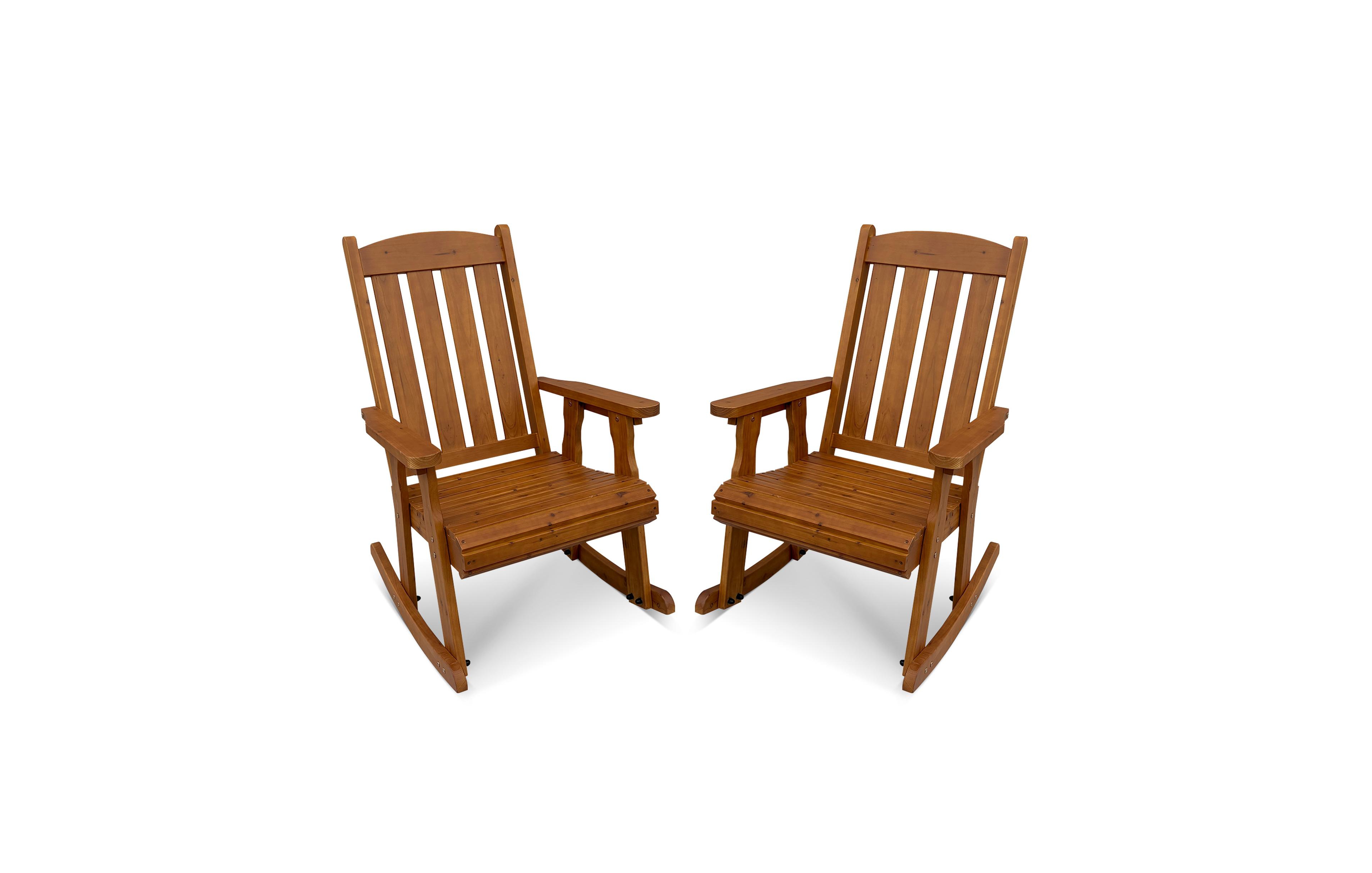 Maga Casa 2 Piece Solid Wood Outdoor Rocking Chair, All-Weather High Back Patio Rocker with Comfortable Recline and Contoured Seat