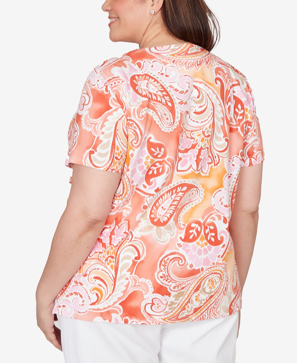 Alfred Dunner Plus Paisley Beaded Neck Pleated T-Shirt