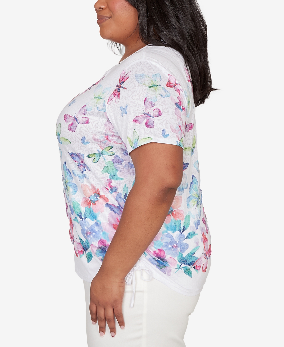Alfred Dunner Plus Butterfly Beaded Side Tie Ruched T-Shirt