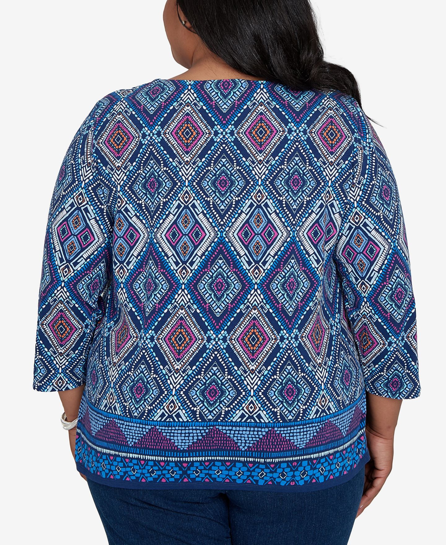Женский топ Alfred Dunner Plus Size Kaleidoscope Print Knit, цвет: Джинсовый — фото 5
