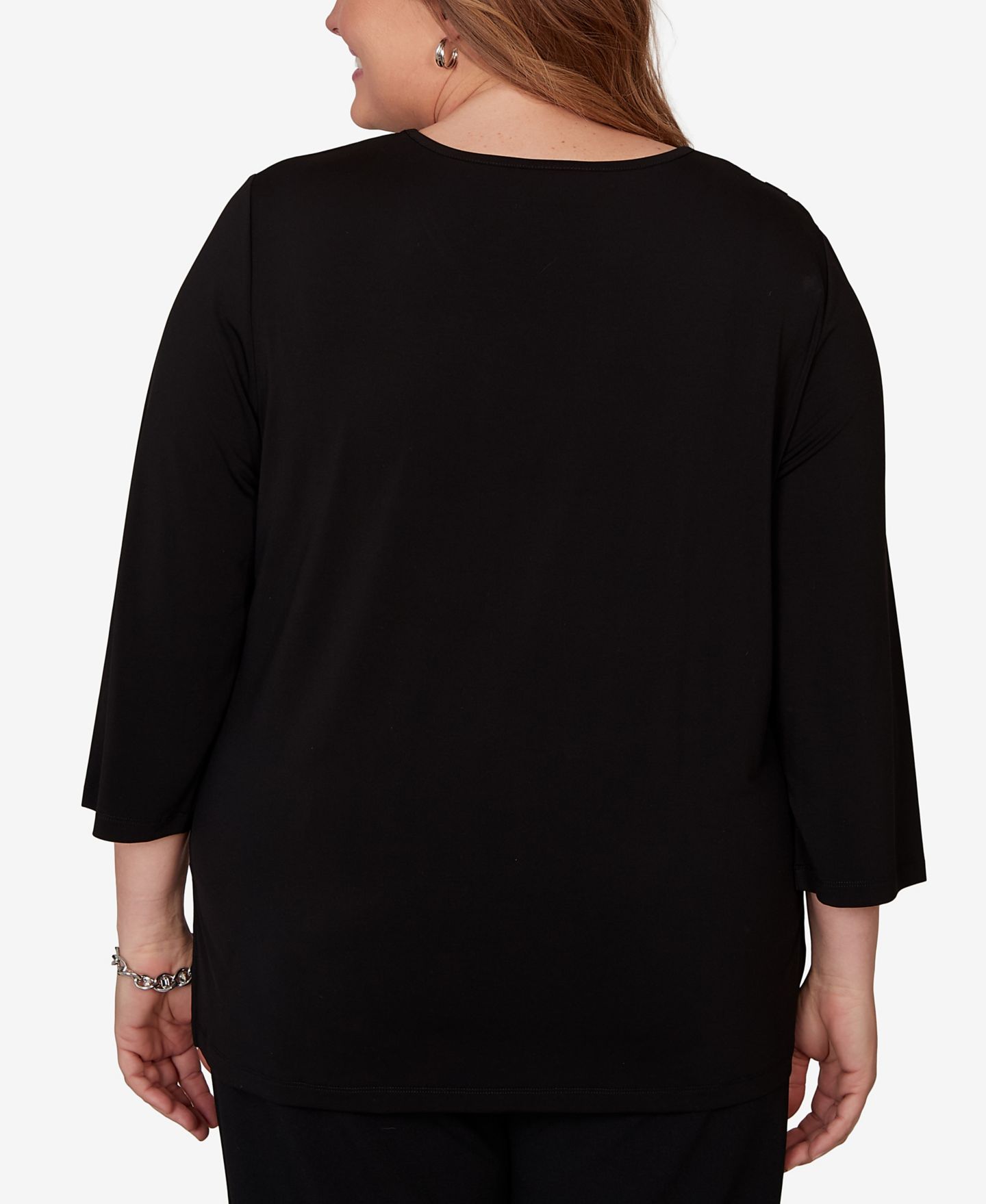 Женский топ Alfred Dunner Plus Size Spliced Geometric Puff Print, цвет: Чёрный — фото 5