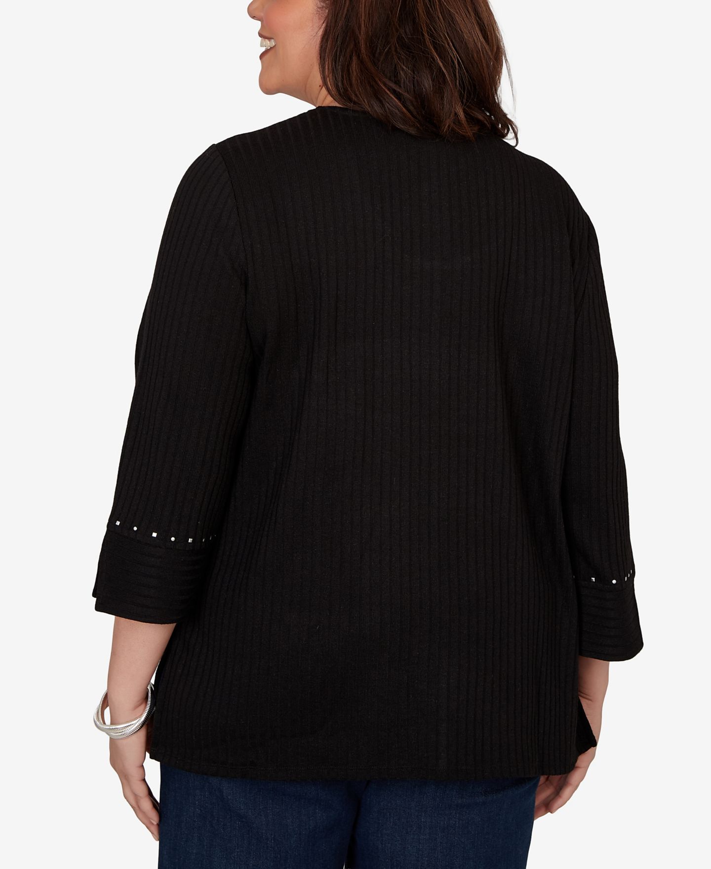 Женский топ Alfred Dunner Plus Size Spliced Texture Metallic Studded Top, цвет: Чёрный — фото 4