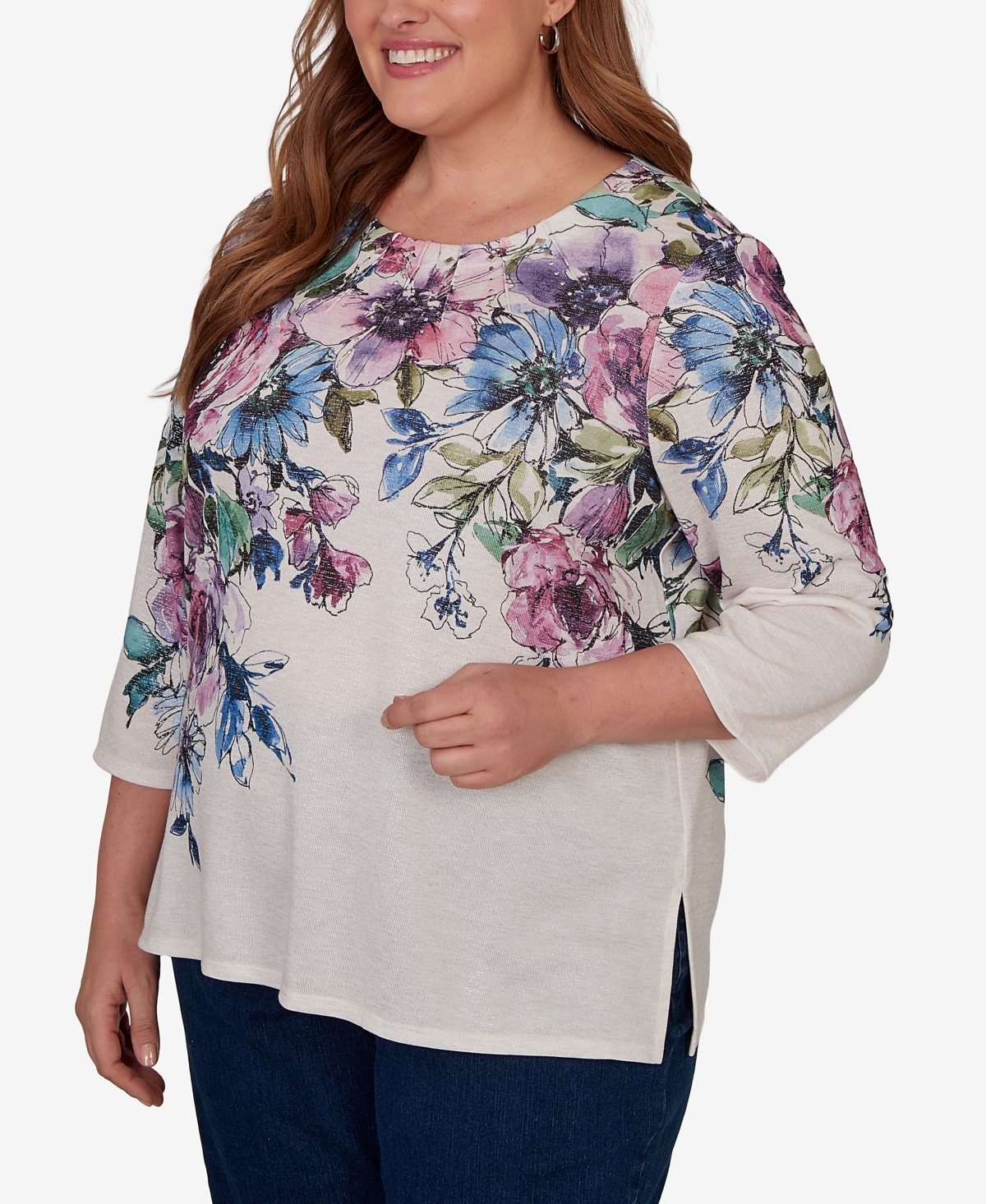 Alfred Dunner Plus Falling Roses Knit Top