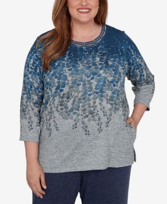 Plus Size Falling Leaves Pocket Knit Top