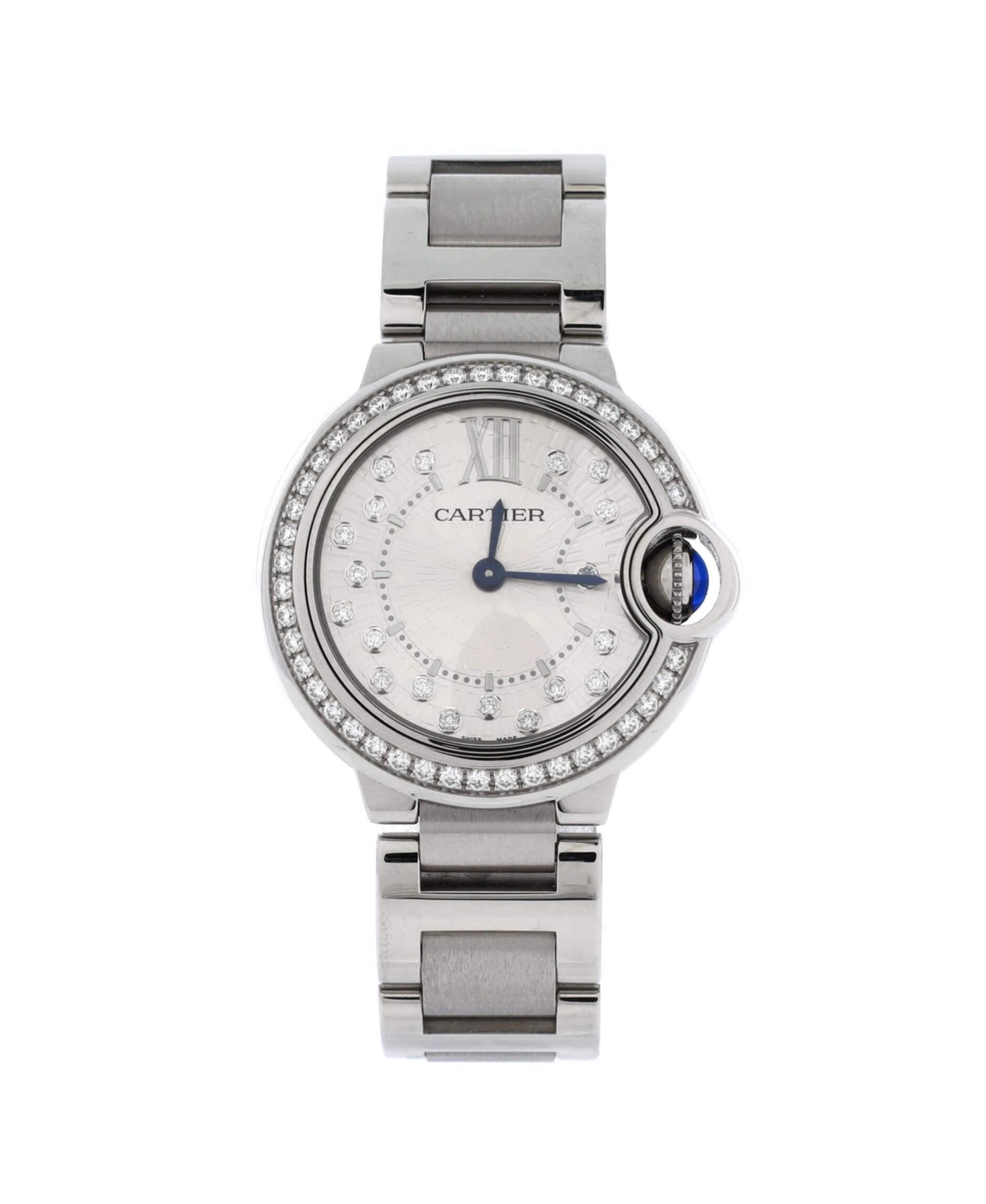 Pre-Owned Cartier Ballon Bleu de Cartier Quartz Watch in Stainless Steel with Diamond Bezel and Markers 28mm