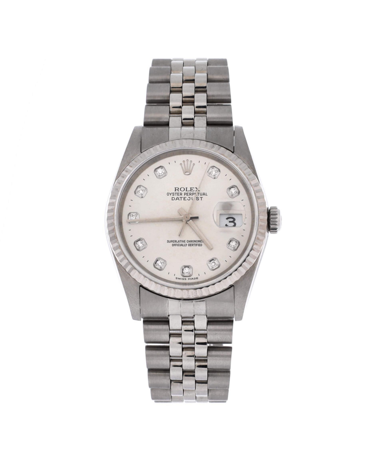 PreOwned Rolex Oyster Perpetual Datejust Automatic Watch in Stainless Steel and White Gold with Diamond Markers 36mm  Dial color silver