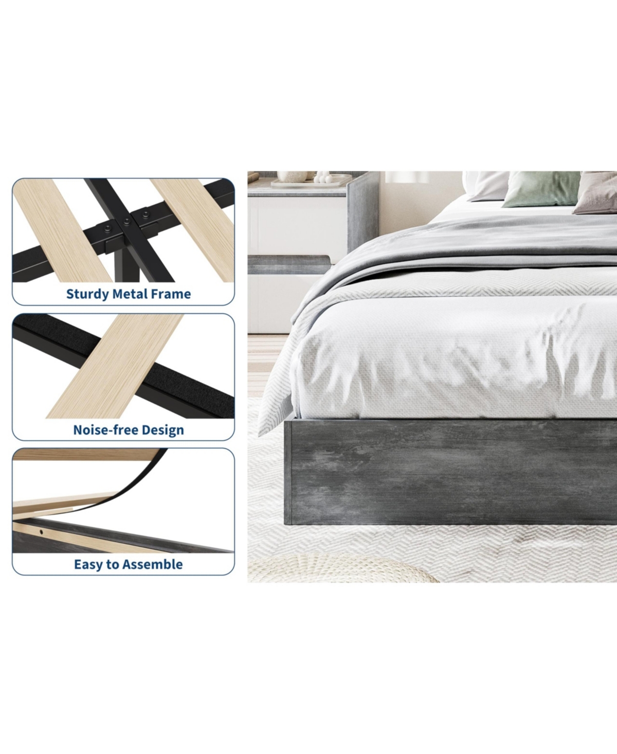 homfan Minimalist Fluted Mdf Wave Platform Bed Frame - Sturdy, Stylish, Noise-Free, Easy Assembly, No Box Spring Needed