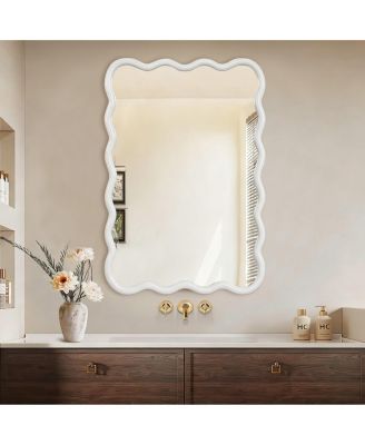 24" x 36" Wavy Rectangle Wall Mirror, Modern Decorative Accent Mirror for Living Room, Bathroom and Entryway