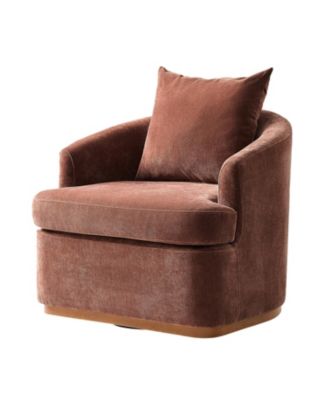 Estefania Modern Chenille Swivel Barrel Chair with Unique Arms and Solid Wood Legs