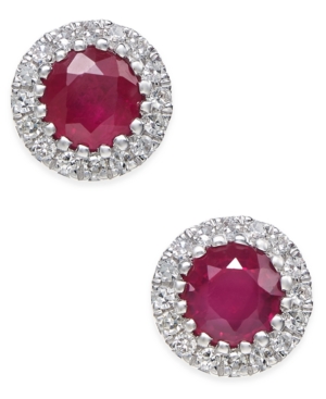 image of Sapphire (5/8 ct. t.w.) and Diamond (1/10 ct. t.w.) Stud Earrings in 14k White Gold (Also Available in Emerald and Certified Ruby)