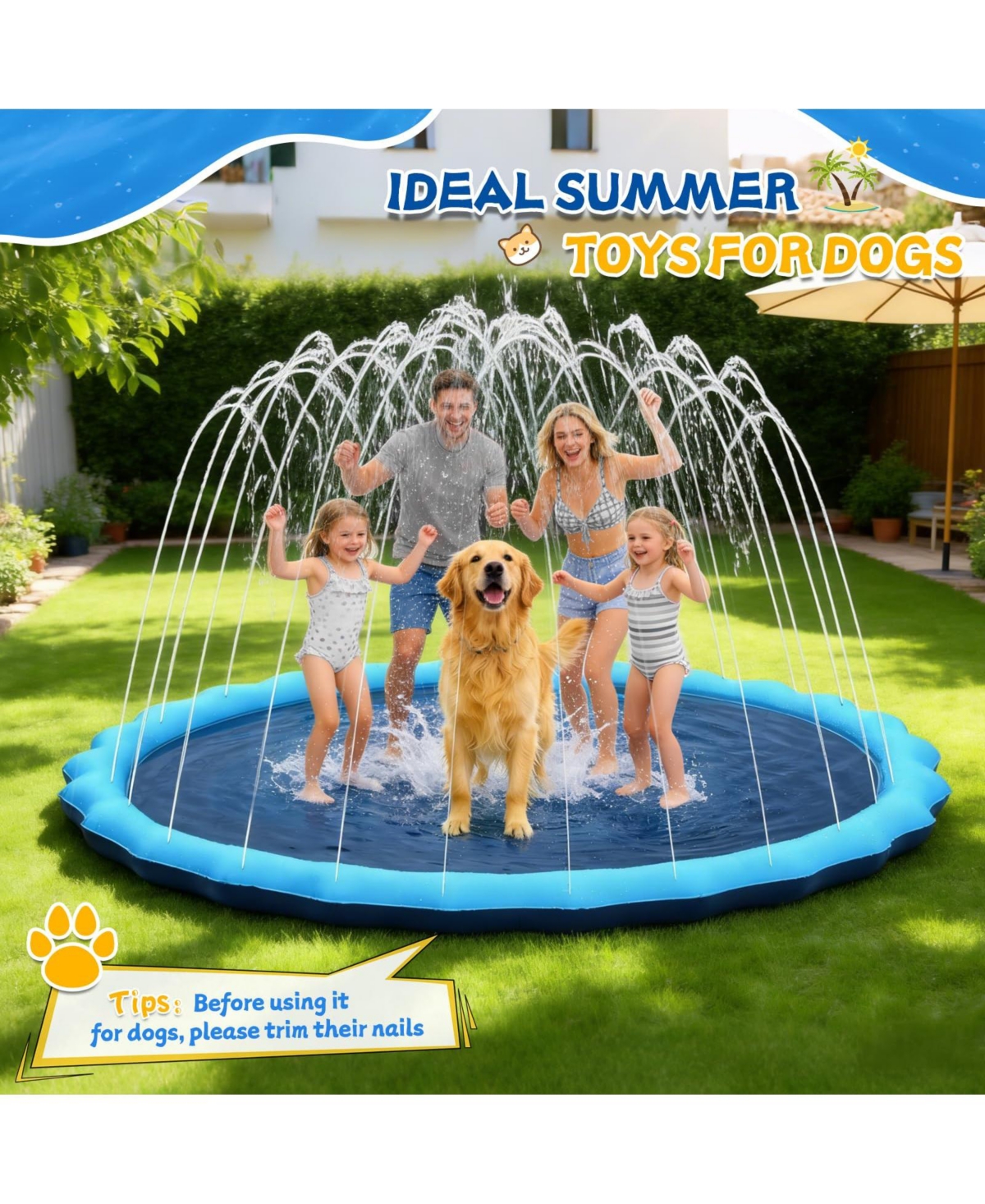 Aofar 107" Splash Pad Sprinkler Kids Dog Pool Outdoor Water Play