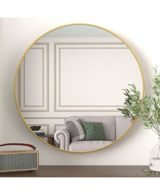 36" Large Round Wall Mirror, Modern Decorative Metal Circle Mirror for Living Room, Entryway