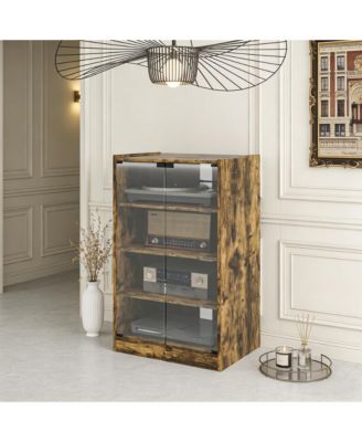 4-Tier Media Storage Cabinet, Audio Rack with Tempered Glass Doors - Adjustable Shelves