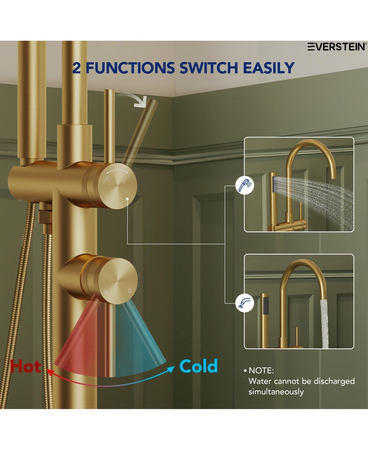Everstein 2-Handle Freestanding Floor Mount Tub Filler Faucet with Diverter