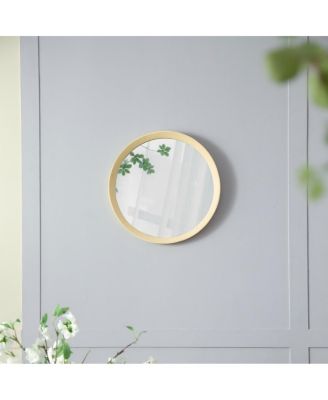 20" Round Solid Mango Wood Wall Mirror, Modern Bathroom Vanity Mirror for Entryway and Bedroom