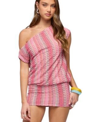 Women's Off Shoulder Zigzag Crochet Mini Dress