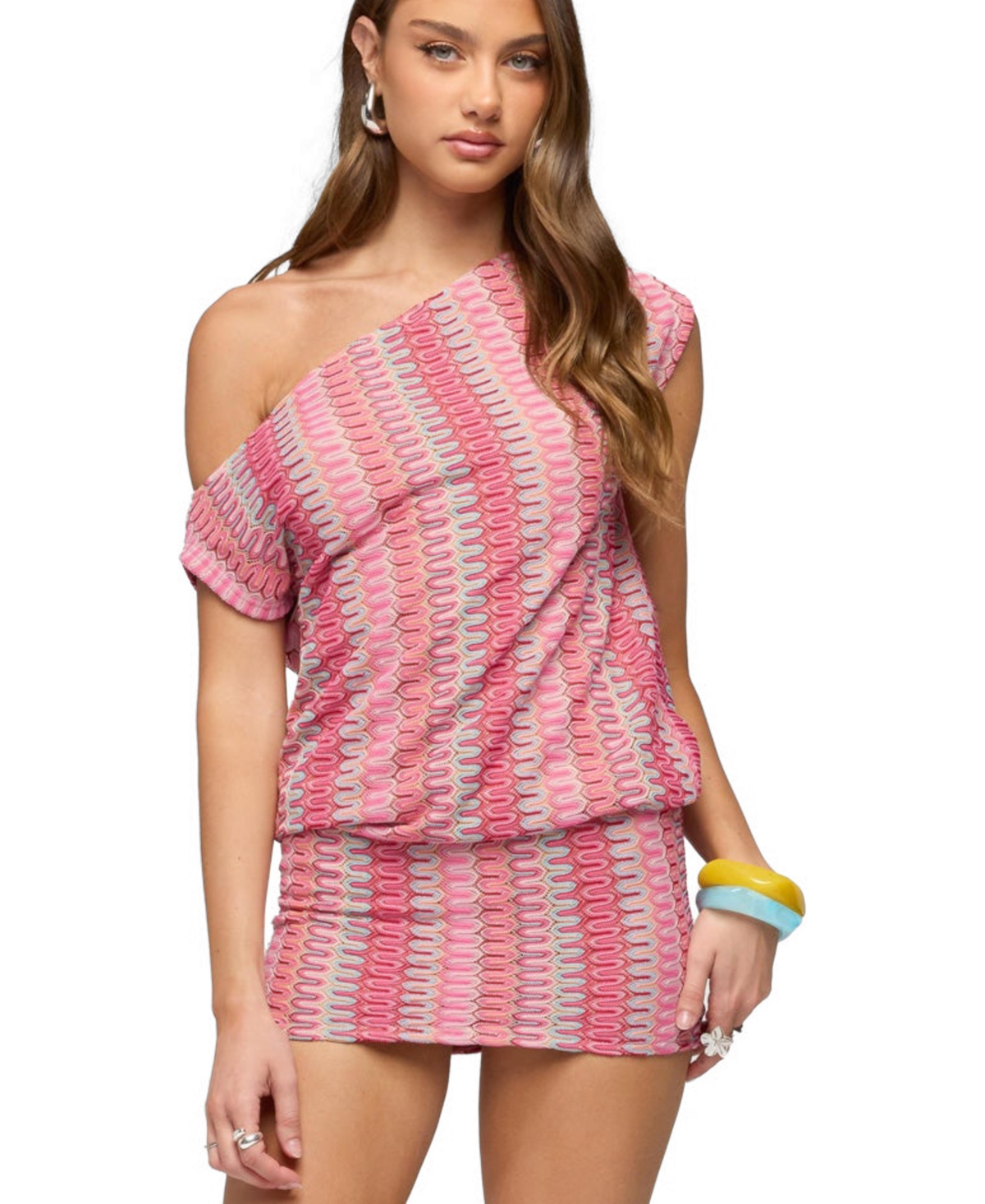 Edikted Women's Off Shoulder Zigzag Crochet Mini Dress