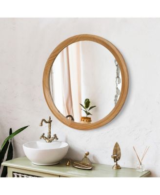 Round Bathroom Vanity Mirror with Natural Wood Frame for Bedroom, Entryway and Living Room