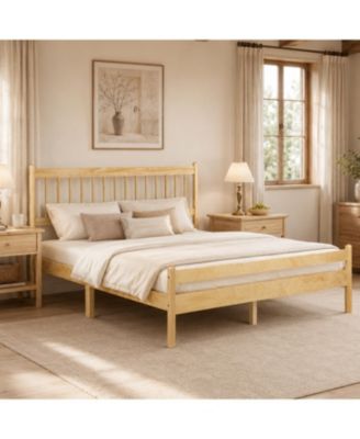 Queen Size Bed Frame, with Headboard and Footboard, Pinewood Bed Frame, with Strengthened Bed Frame, No Box Spring