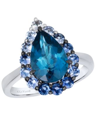 Deep Sea Blue Topaz Pear Shaped, Sapphire Ombre & White Sapphire Ring (3-7/8 ct. t.w.) in 14k Vanilla Gold
