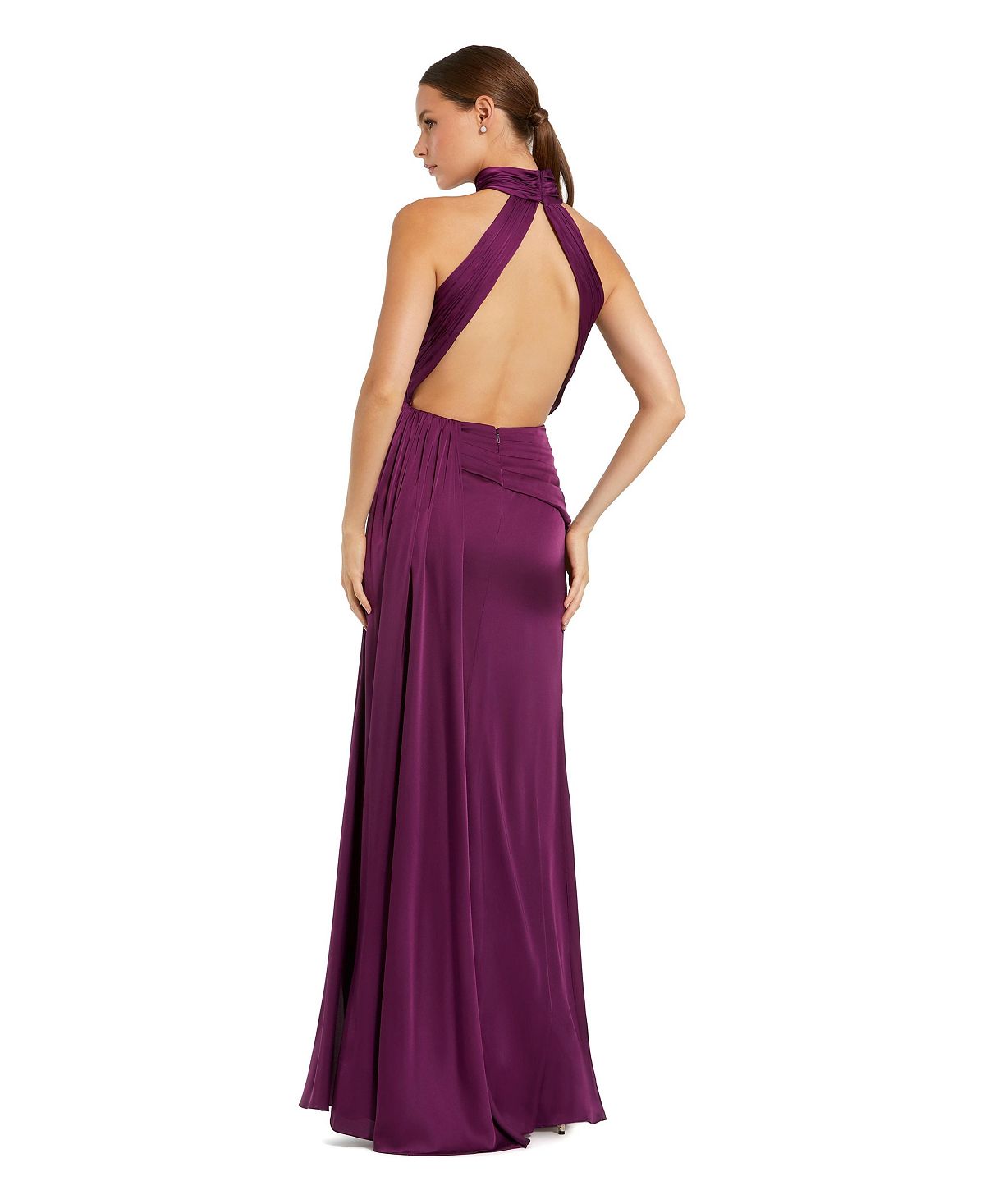 Mac Duggal Petite Open Back High Neck Side Ruched Gown view 2 — MAYCSS fashion products