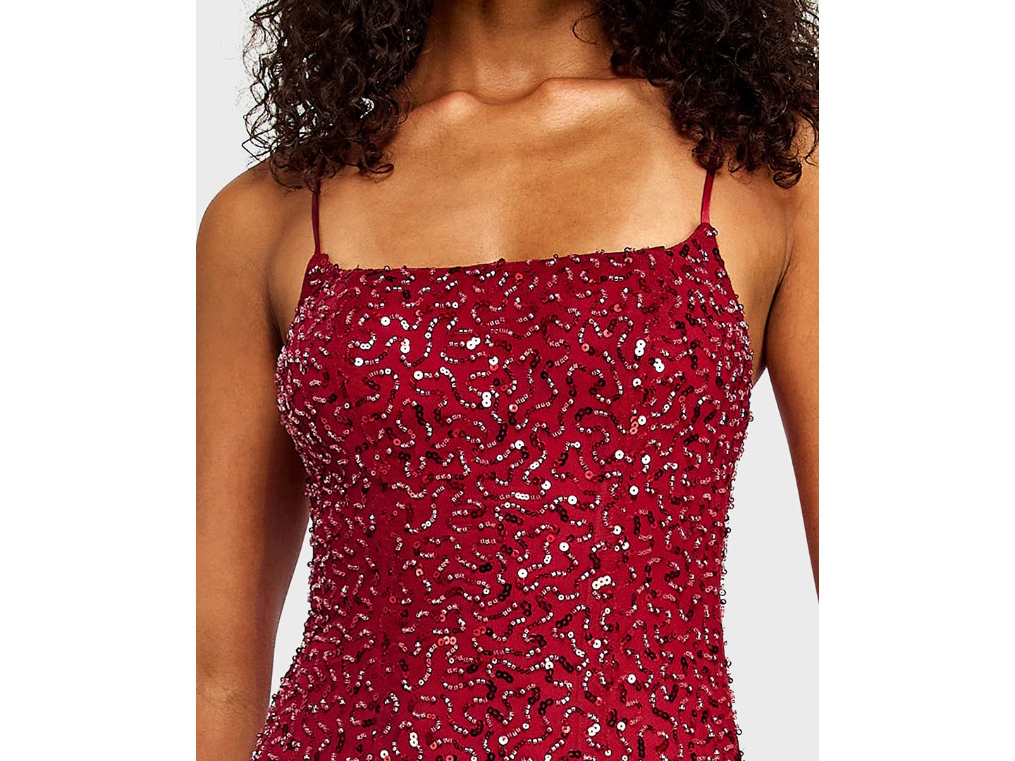 Женское платье Alex & Sophia Juniors' Square Neck Bead & Imitation Pearl Detail Sequin Dress with Feather Hem, цвет: Красный — фото 4