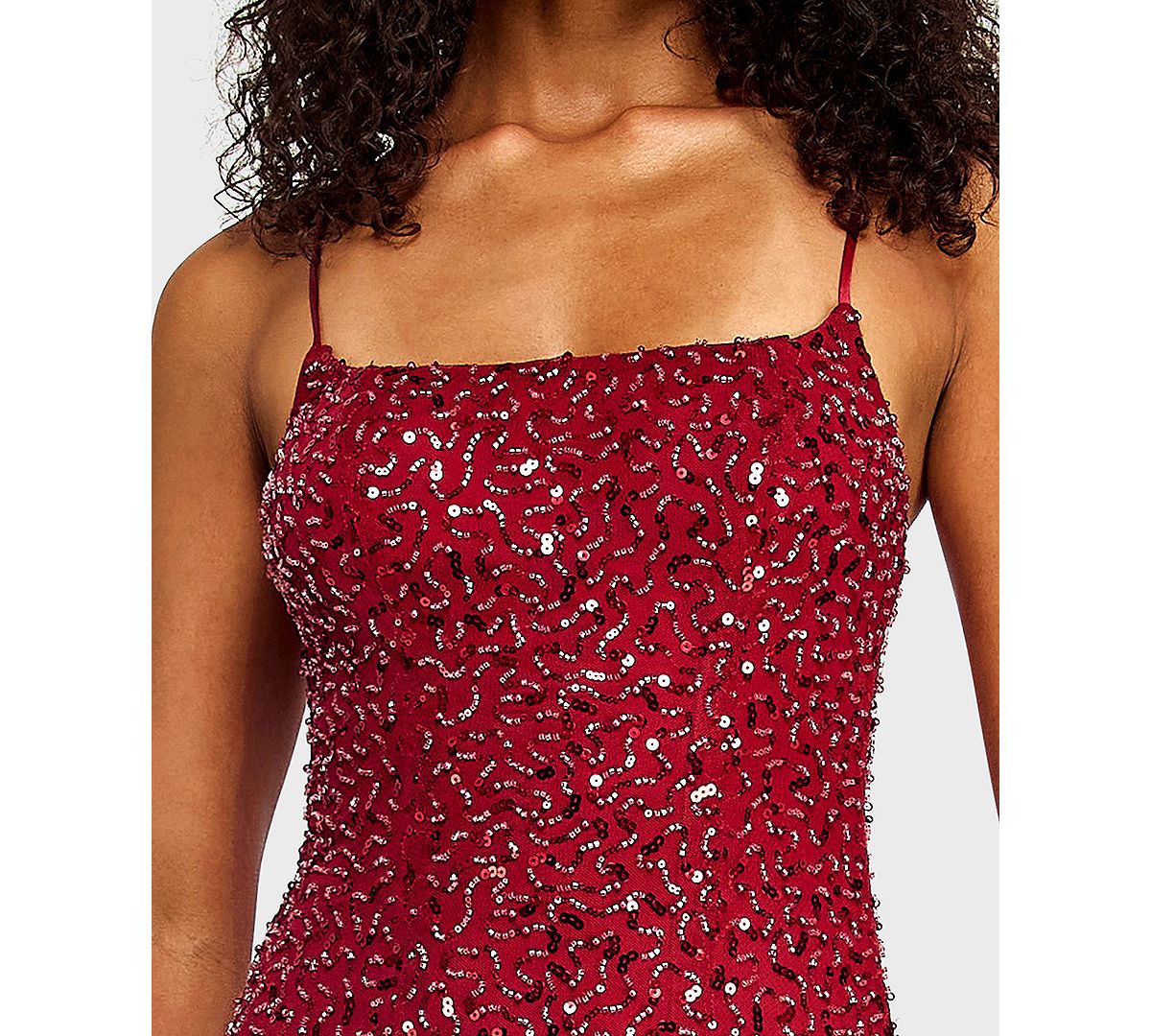 Alex & Sophia Juniors' Square Neck Bead & Imitation Pearl Detail Sequin Dress view 4 — MAYCSS fashion products