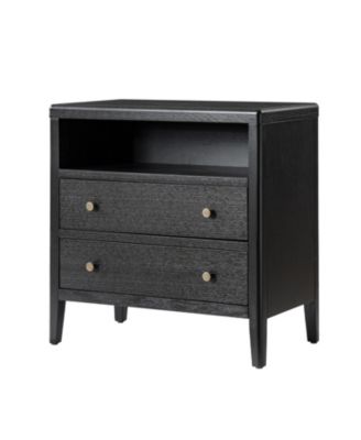 Sanctis Modern 2-Drawer 28"W Solid Wood End Table with Built-in Power Outlet