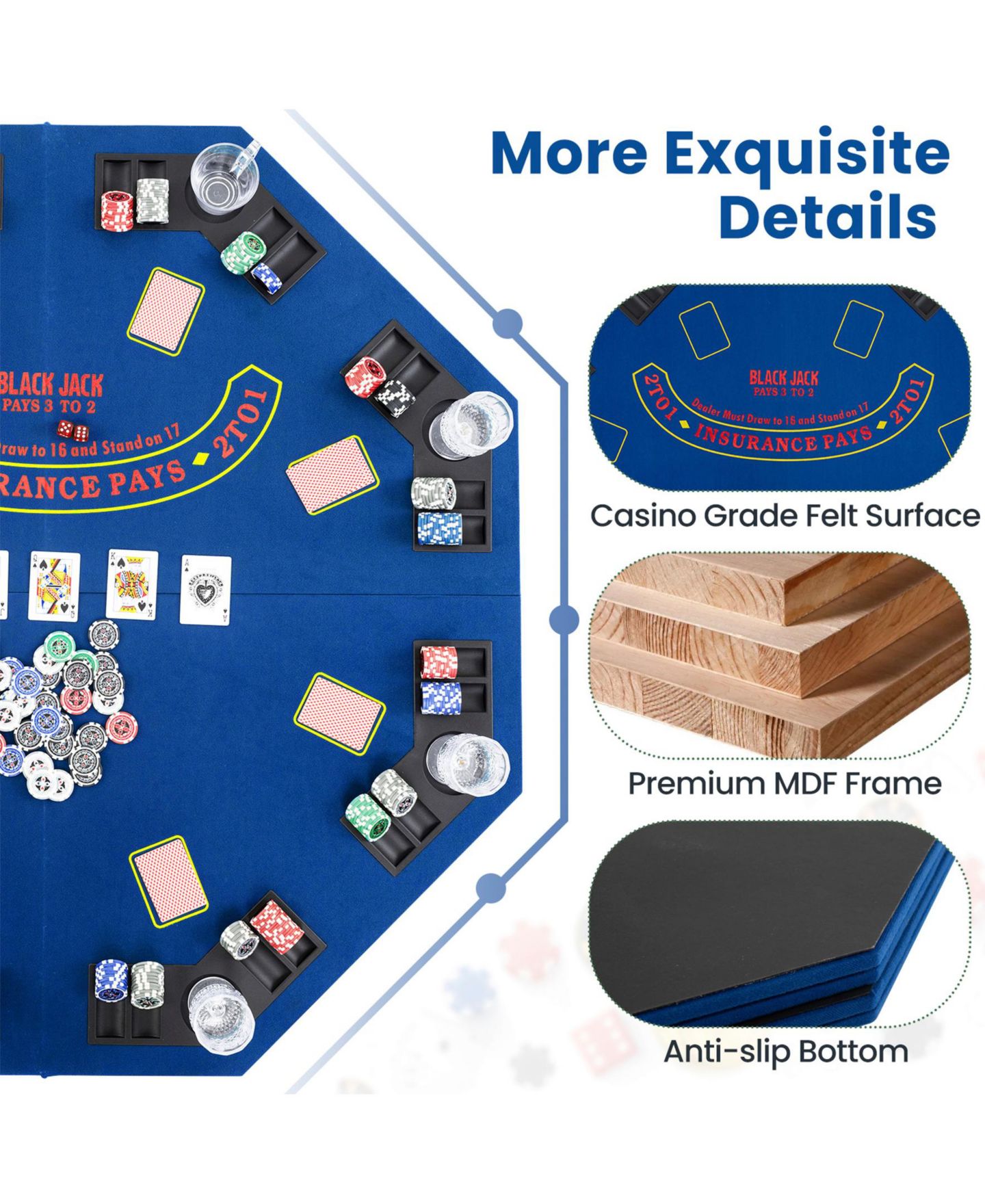 Детские игрушки SUGIFT 8-Player Foldable 48 Inch Poker Table Top, Ages 14+, цвет: Синий — фото 4