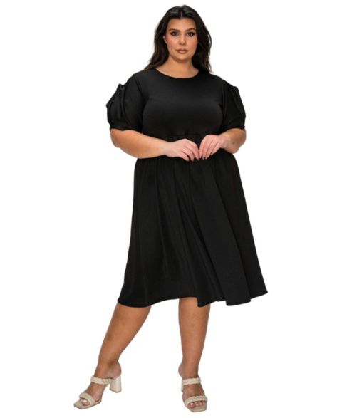 Женское платье L I V D Plus Size Rosie Florette Sleeve Midi, цвет: Чёрный
