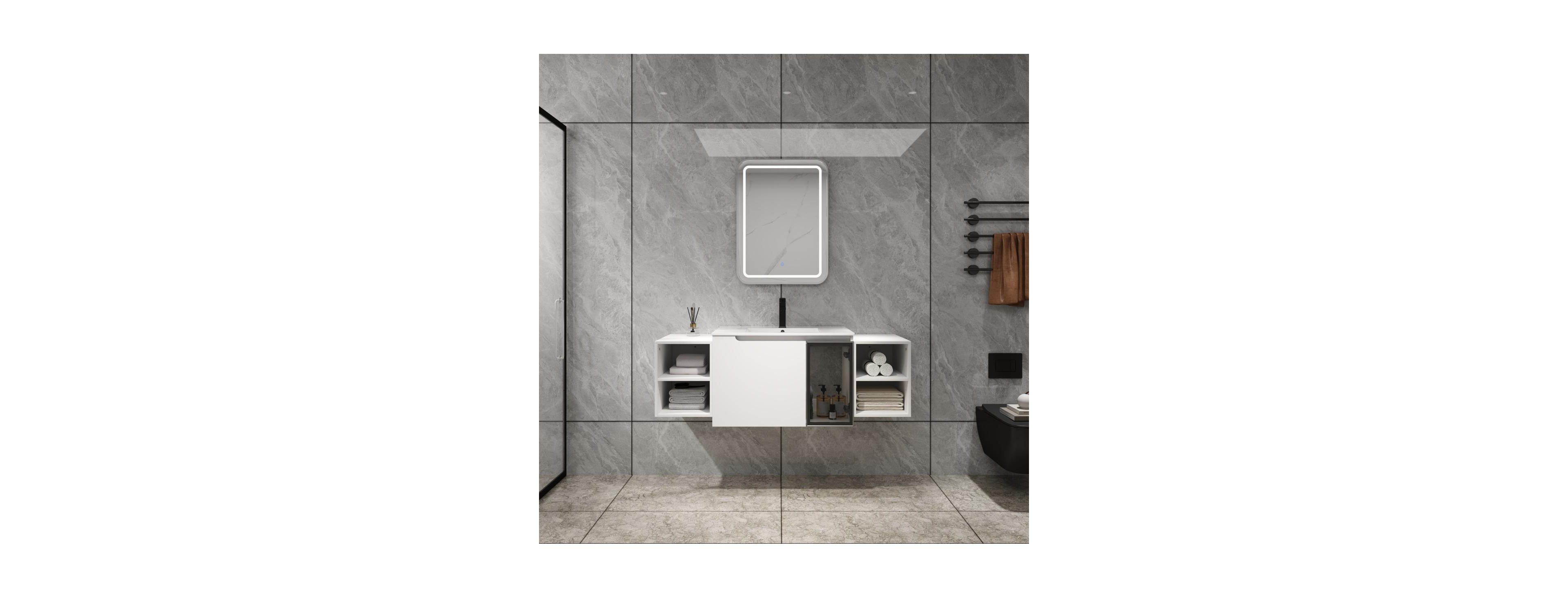Sillysis Wall Mounted Bathroom Vanity with Ceramic Sink, Modern Floating Plywood Cabinet