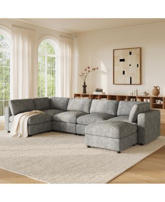 Modular U-Shaped Chenille Sectional Sofa with Ottoman and Sleeper Bed