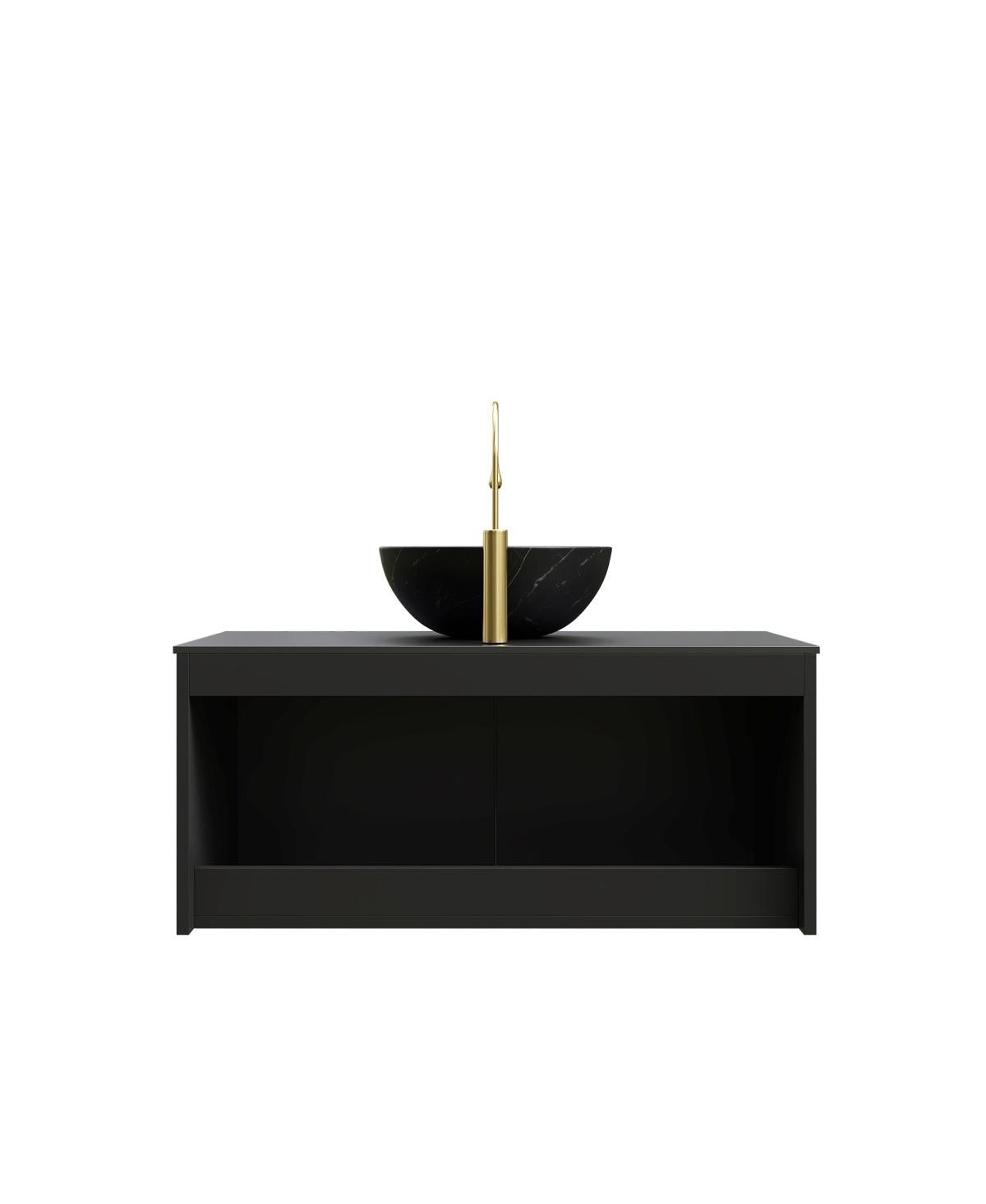 Sillysis 24" Wall Mounted Bathroom Vanity with Ceramic Vessel Sink, Sintered Stone Top, Soft Close Door