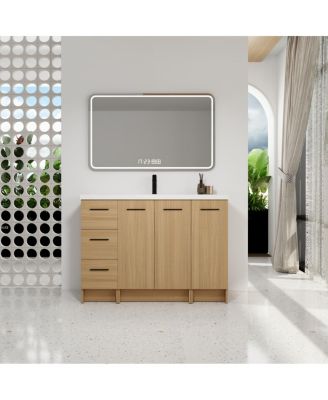 48 Inch Freestanding Modular Vanity Cabinet, Modern Full Resin Sink Top with Drawers, Doors and Ample Adjustable Storage
