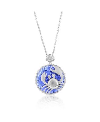 Sterling Silver Floral Venetian Murano Glass Crab CZ Necklace