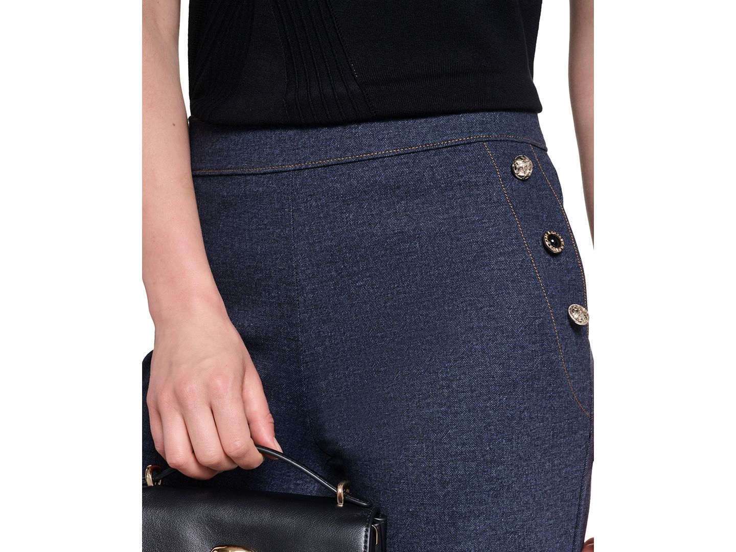 Женские брюки KARL LAGERFELD PARIS Petite Silky Pont Mid-Rise Sailor, цвет: Тёмно-синий — фото 7