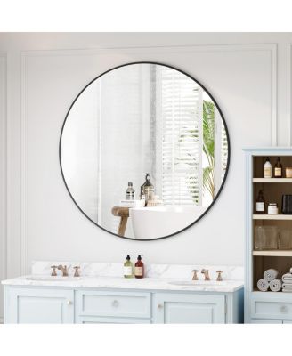 42" Oversized Round Bathroom Vanity Mirror, Black Metal Circle Wall Mirror for Bathroom Decor