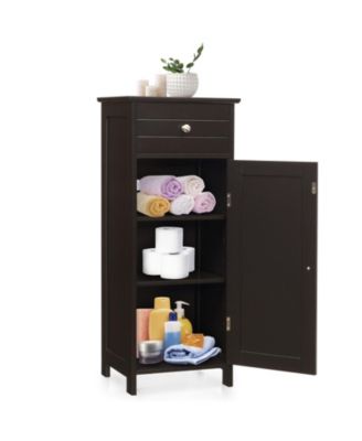 Slim Bathroom Cabinet with Drawer and Adjustable Shelf, 34-in H